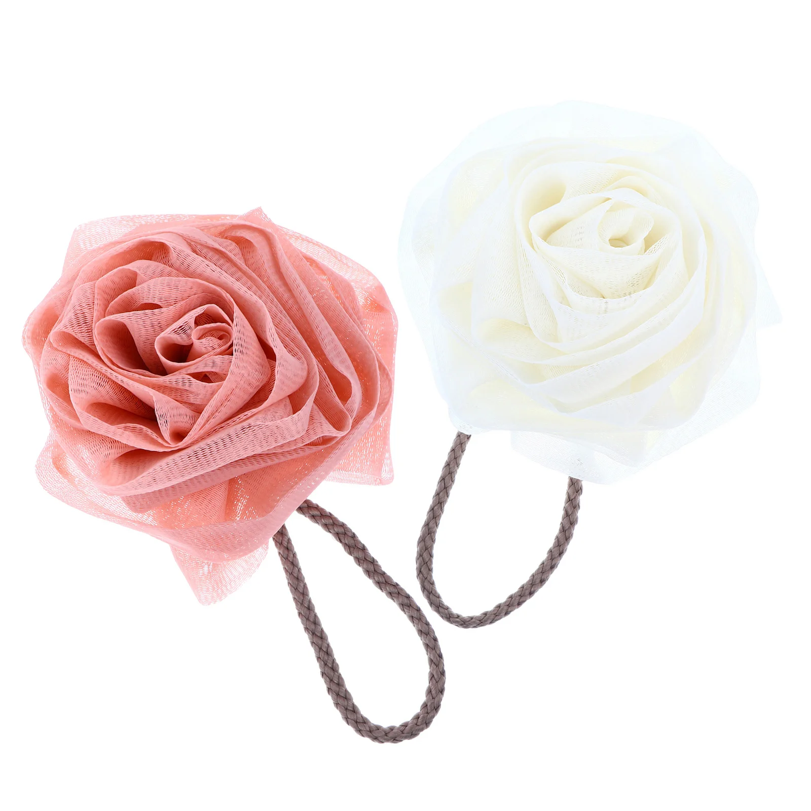 

2 pcs Flower Shape Mesh Sponge Exfoliating Shower Scrubber Ball Fast Drying Bacteria Resistant Foaming Bath Ball With Rope Rose
