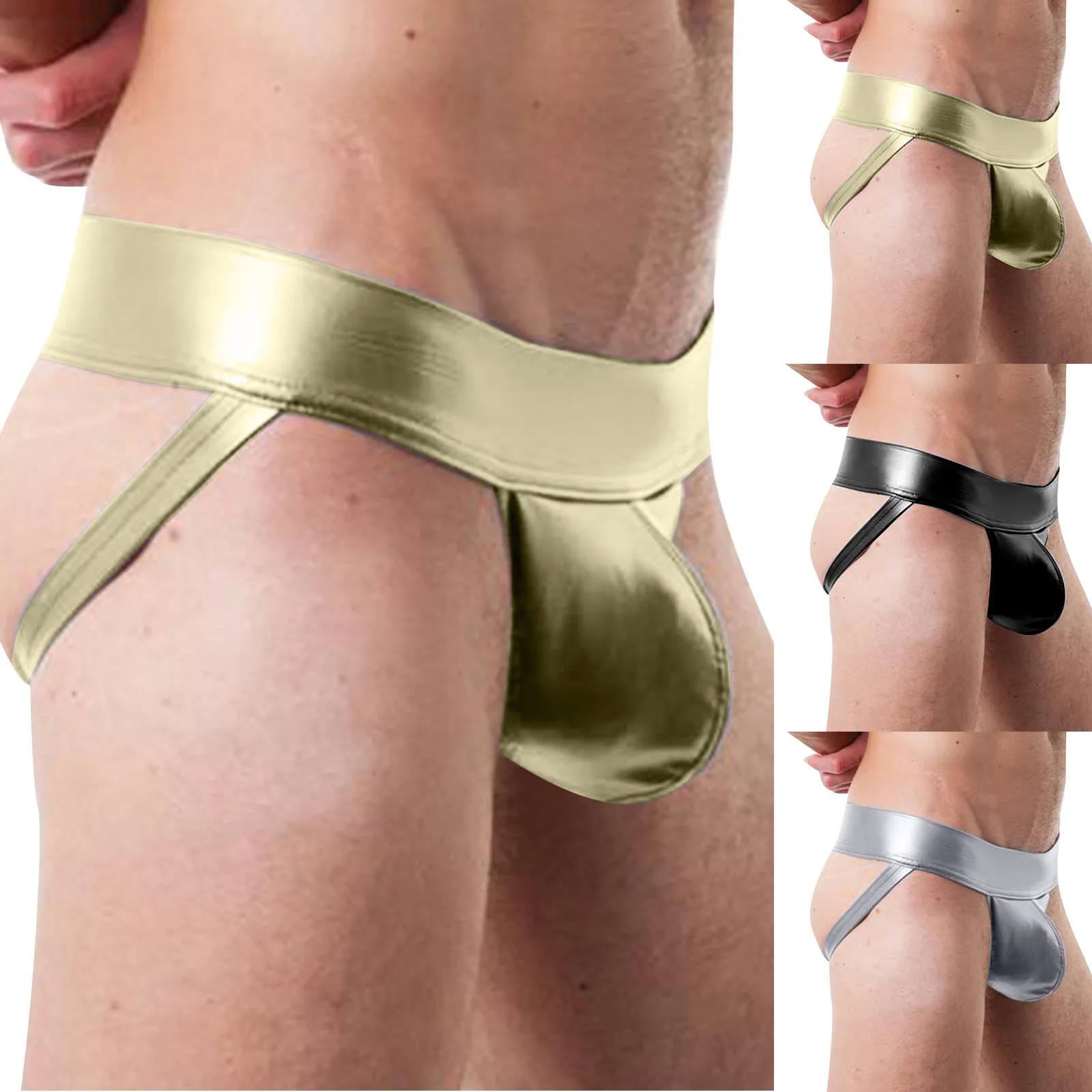 

Полое нижнее белье, мужские кожаные двойные стринги из искусственной кожи, U-образные вызывающие ягодицы, раскрывающие футболки, забавное и сексуальное нижнее белье, тапочки с носком