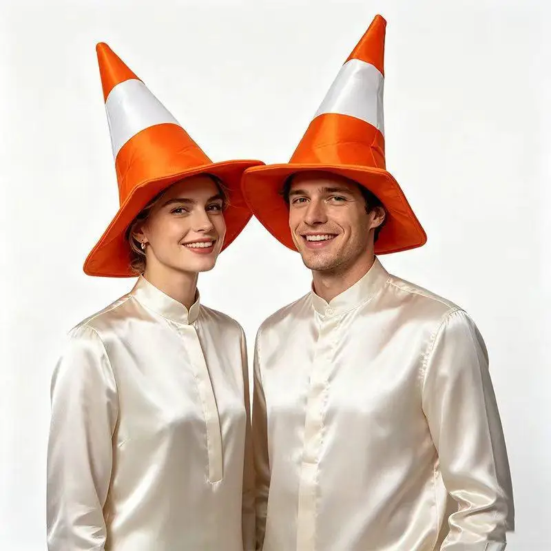 All Age Foldable Traffic Cone Headgear Funny Halloween Costume Hat Cosplay Role Play Stage Party Prank Decorative Headwear Tool