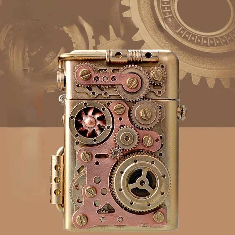 Zorro Steampunk Lighter Gear Linkage Mechanical Creative Pure Copper Kerosene Lighter Personality Men\'s Gift