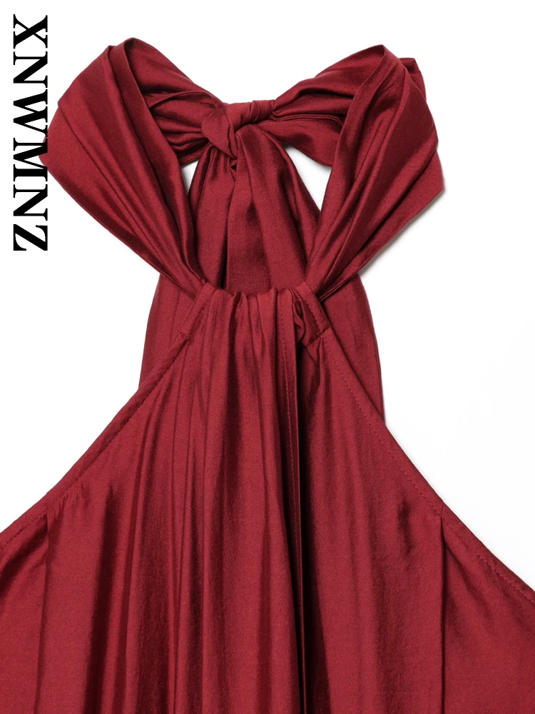 XNWMNZ 2025 Summer Women Clothing Sexy Holiday Shoulder Midi long Dresses Chic Fashion Woman Sleeveless boho Backless Dress Tie