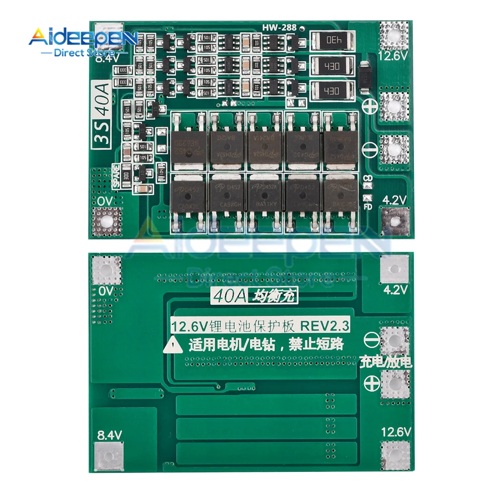 Placa da proteção do carregador da bateria do lítio, 18650 BMS broca o motor, aumenta o equilíbrio, 3S, 4S, 25A, 40A, 60A, 11.1V, 12.6V, 14.8V, 16.8V