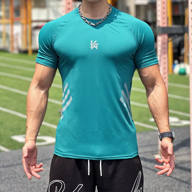 Men\'s T-shirt summer new gym fitness quick-drying breathable elastic round neck short-sleeved shirt