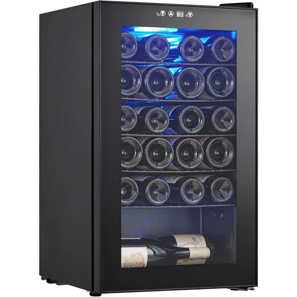 Wine Cooler Refrigerator with 40~61°F Digital Temperature Control, Freestanding Wine Cellar with Blue Interior Light