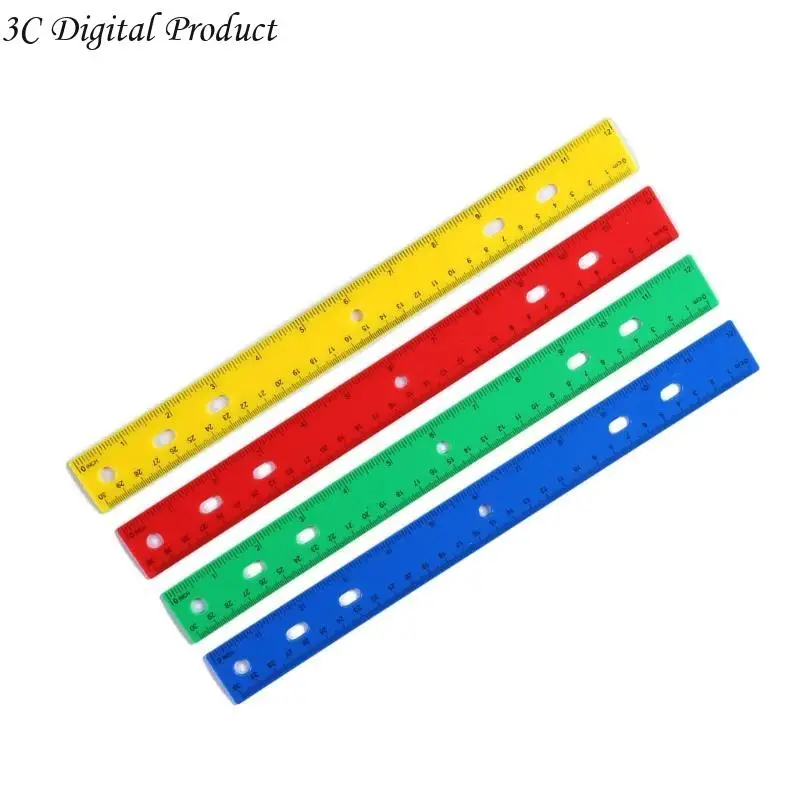 Рисование линейка с отверстием 12 дюймов красочные прозрачные правители дюймы и сантиметра шкалы математической чертежи Q84A