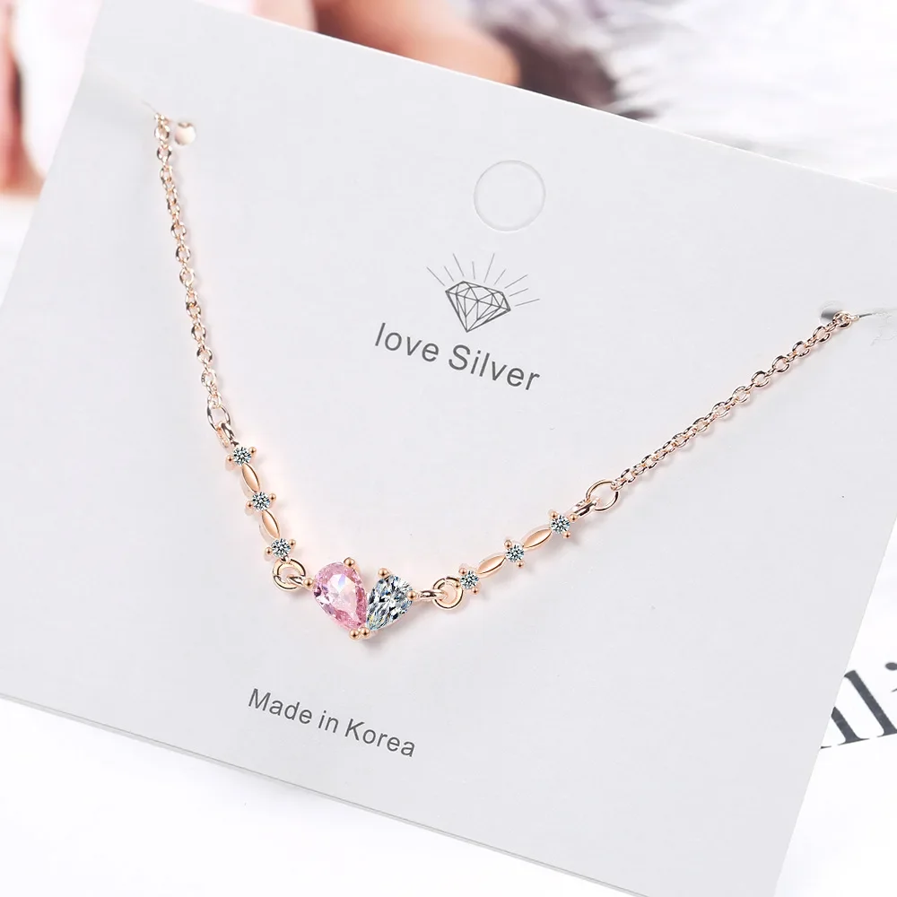 

S925 Sterling Silver Electroplated 18k Rose Gold Women's Water Drop Butterfly Pendant Necklace Luxury Jewelry