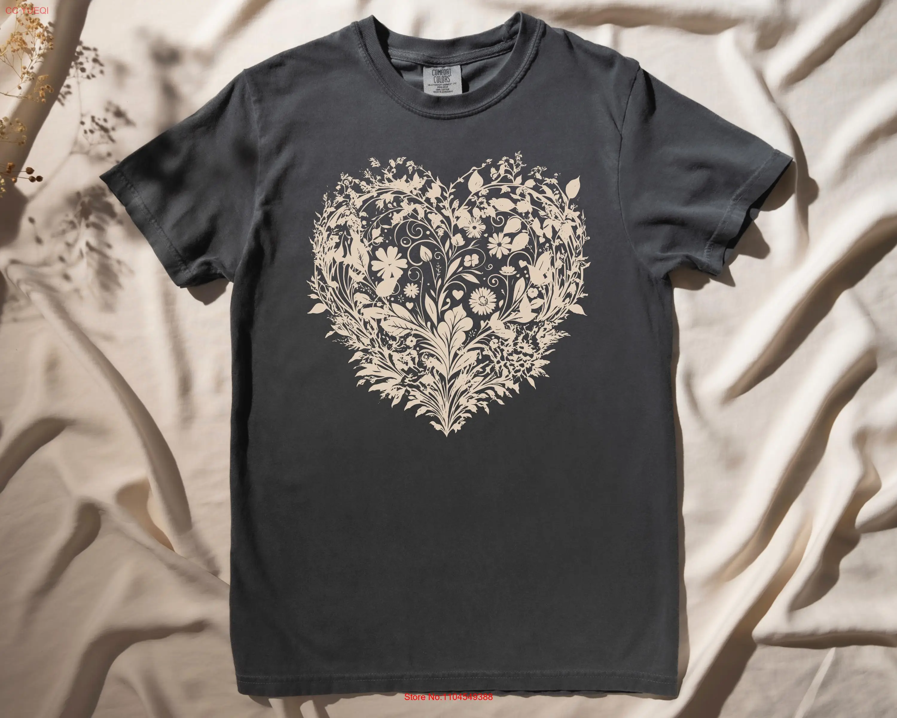 Botanical Heart 6 T Shirt Floral Whimsical Nature Love for Her or Friends long or short sleeves