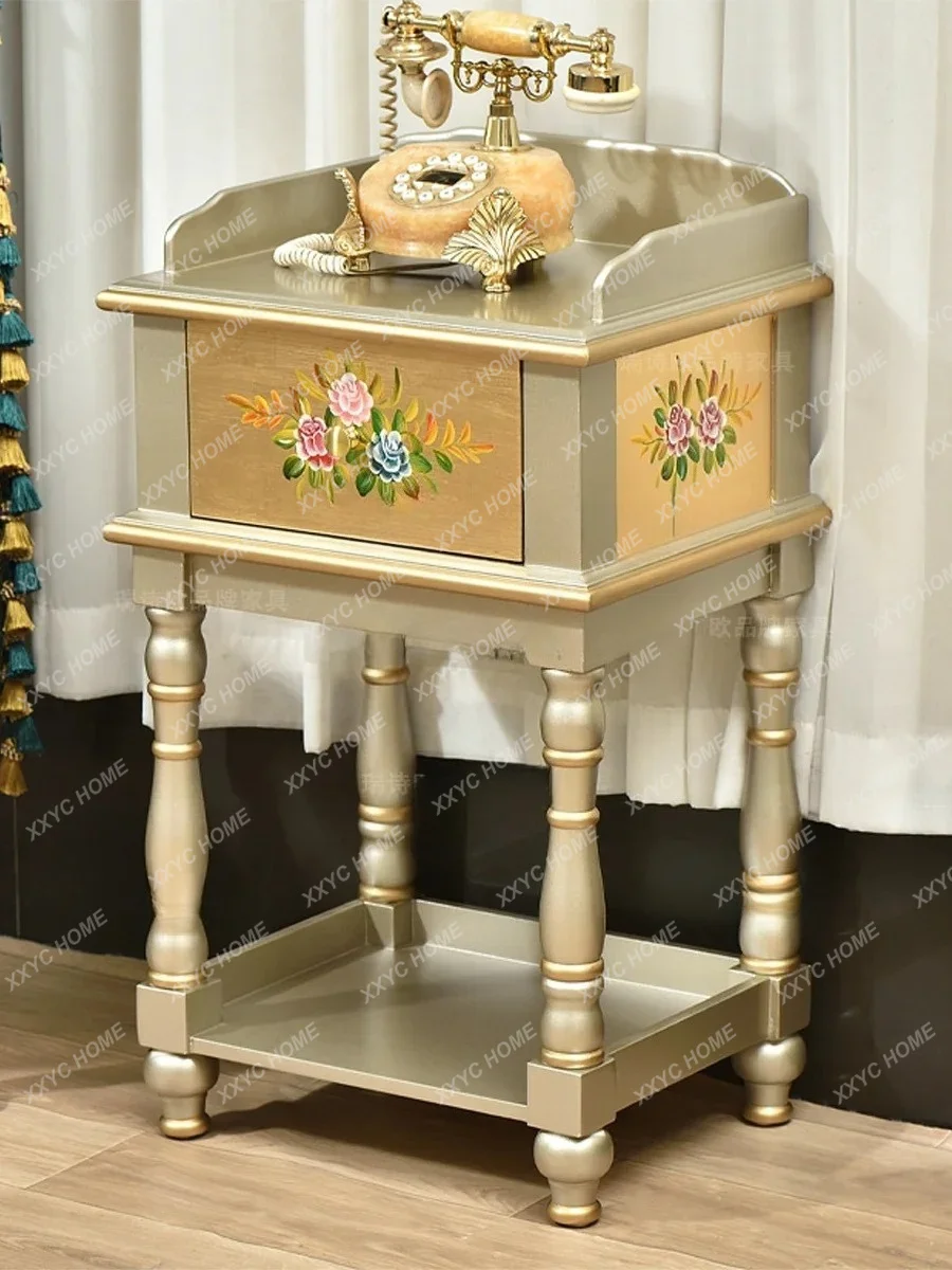 

Painted Side Table Solid Wood Living Room Telephone Vase Sofa Corner Table Drawer Decoration Retro Bedside Cabinet
