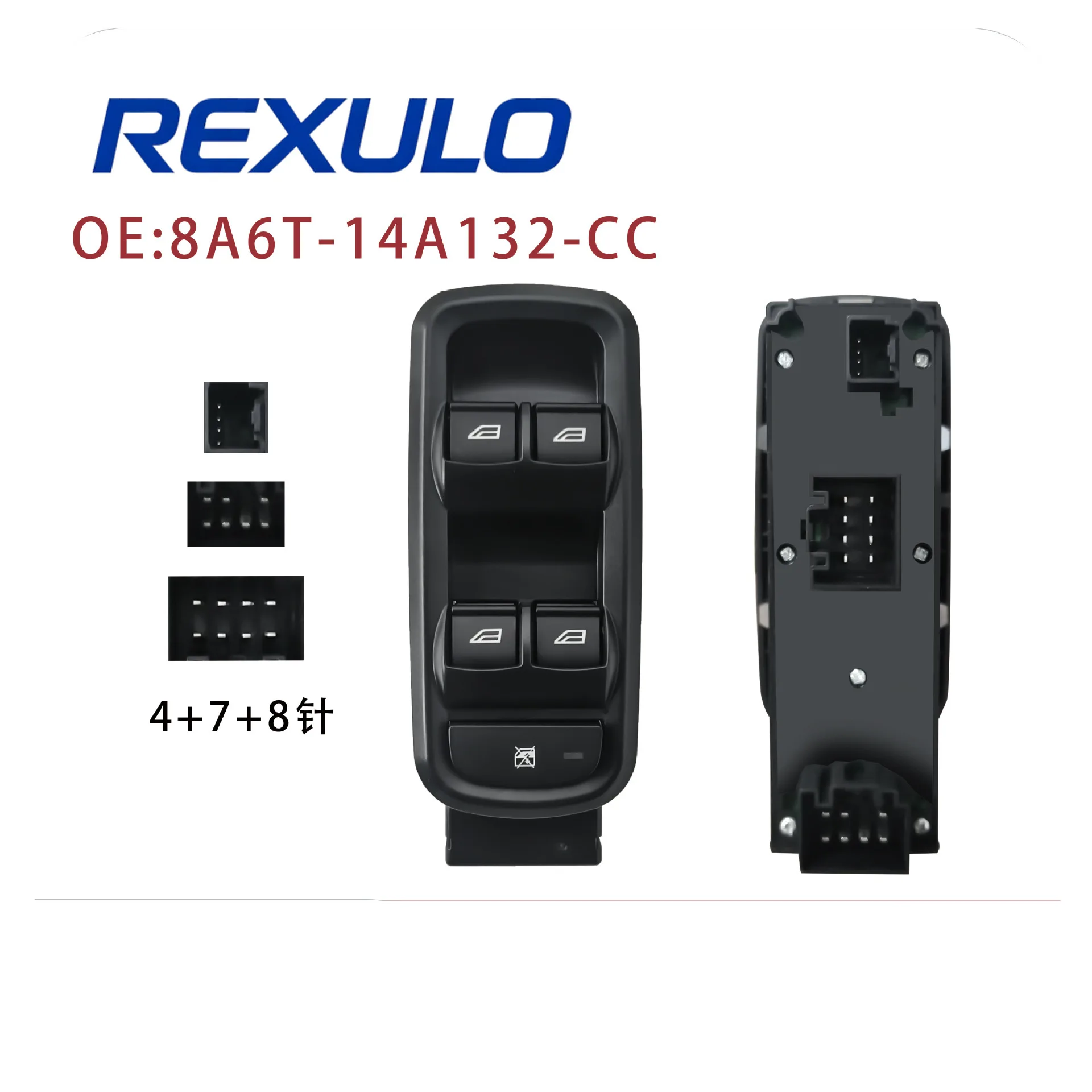 8A6T-14A132-CC Master Window Switch For Ford Fiesta MK7 2008-2017 8A6T14A132CC LHD Front Left Driver Side 4+7+8 Pin
