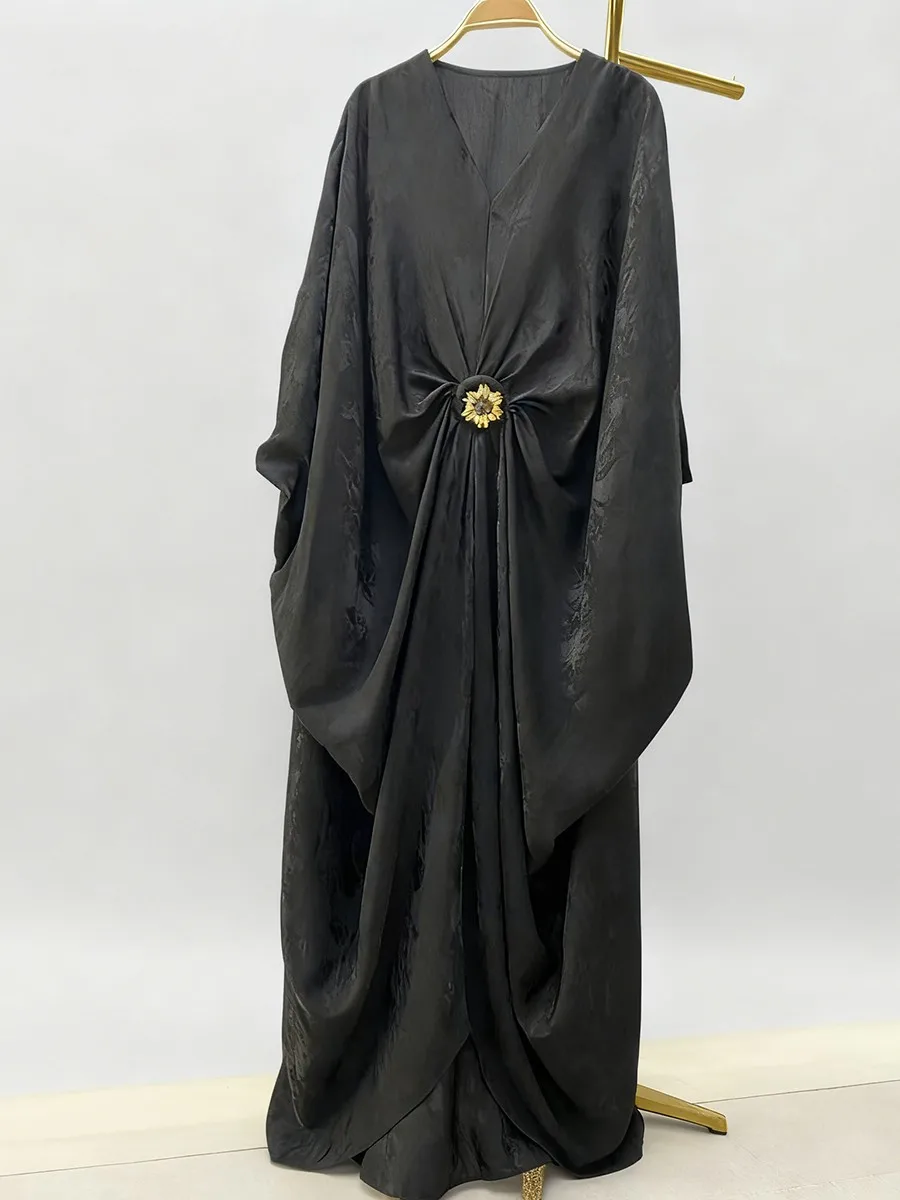 TWOTWINSTYLE Afdrukken Gesplitste Plooien Temperament Jurken voor Vrouwen V-hals Halve Mouwen Patchwork Lovertjes Lange Jurk Vrouwelijke Nieuwe