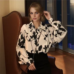 Plus Size 3XL 130kg Autumn Women's Shirts and Blouses Long Sleeve Floral Printed Korean Style Elegant Top Large Women Clothing