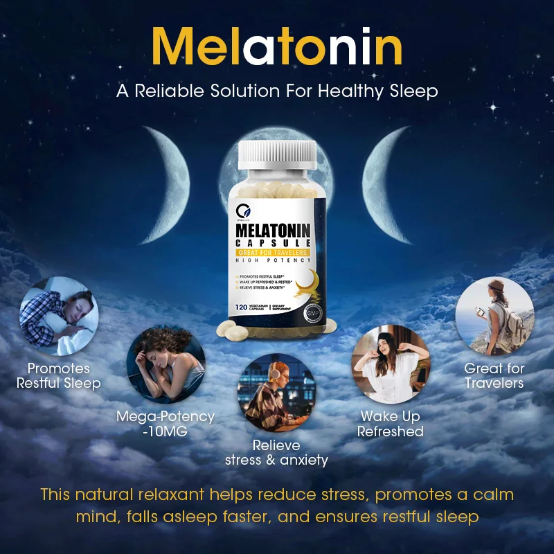 10Mg Melatonin Capsule Better Sleep Help Sleep Pineal Hormone Sleep Supplement Adjust the Rules of Work &Rest for Adults