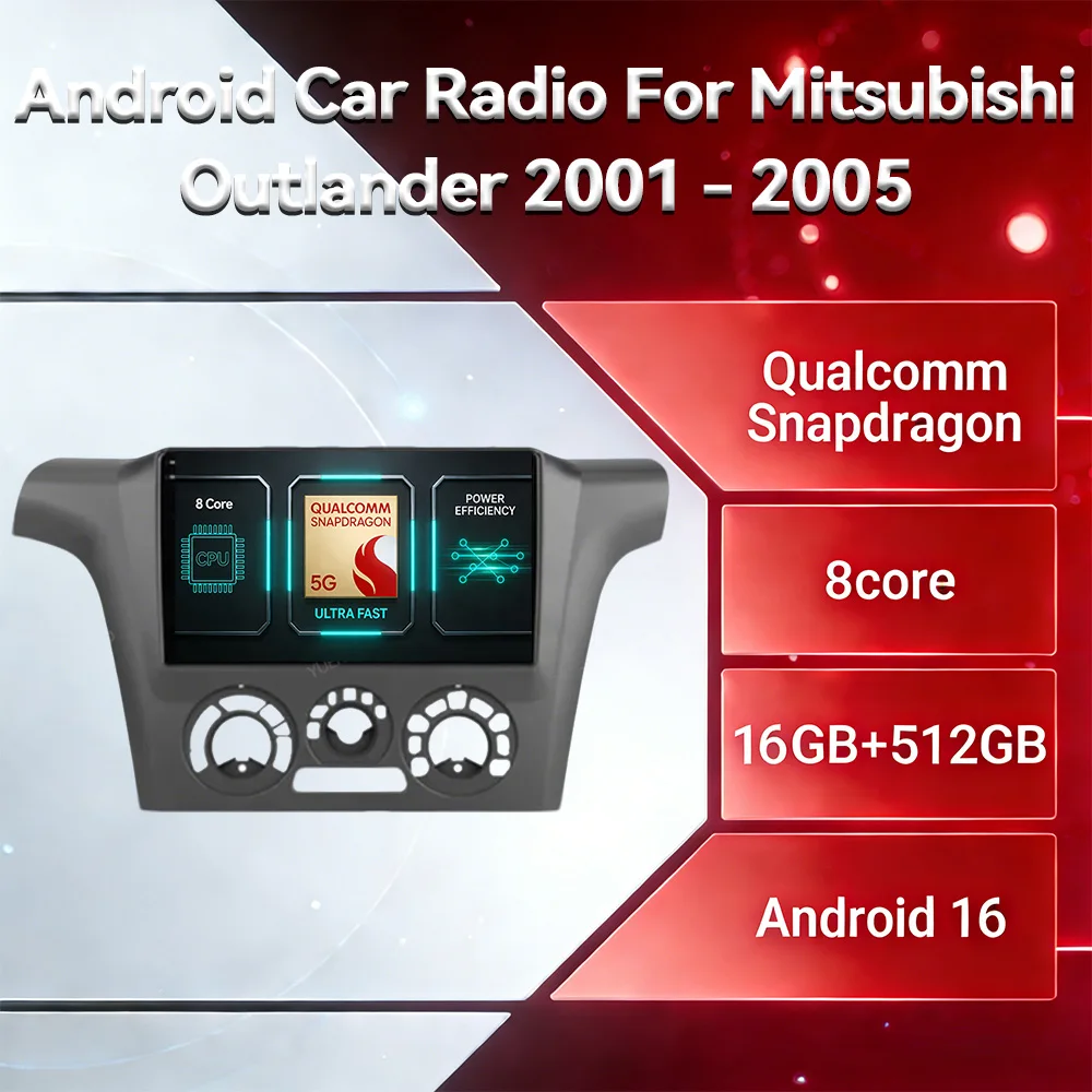 Android 16 Carplay Auto For Mitsubishi Outlander 1 2002 - 2008 GPS NAVI 2DIN Qualcomm 4G WIFI Multimedia Stereo Video Player BT