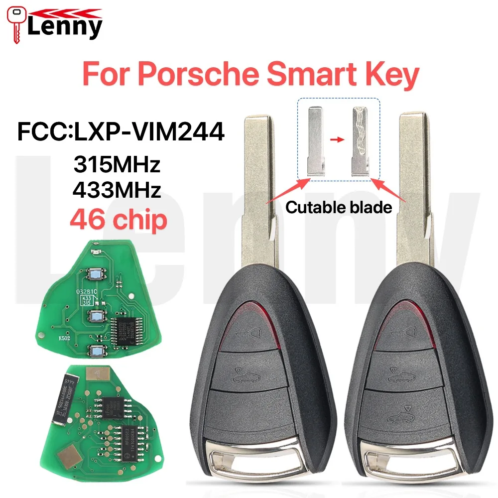 Llave inteligente remota Lenny para Porsche Carrera 911 996 997 987 Boxster 2S 4S Turbo Targa, sistema Keyless Go, 315/433MHz, chip 46, FCC:LXP-VIM244