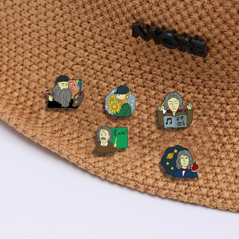 Classic Artist Brooch Van Gogh Beethoven Newton Picasso Character Enamel Pins Backpack Clothes Lapel Badge Jewelry For Women Men