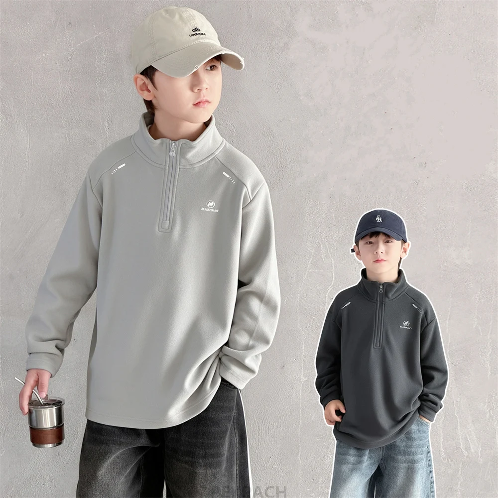 Big Children Slim Fit Base Long Sleeve Top Stretch Fabric Boys Acrylic Sweatshirt With Zipper Up Kids Autumn Turtleneck Clothing