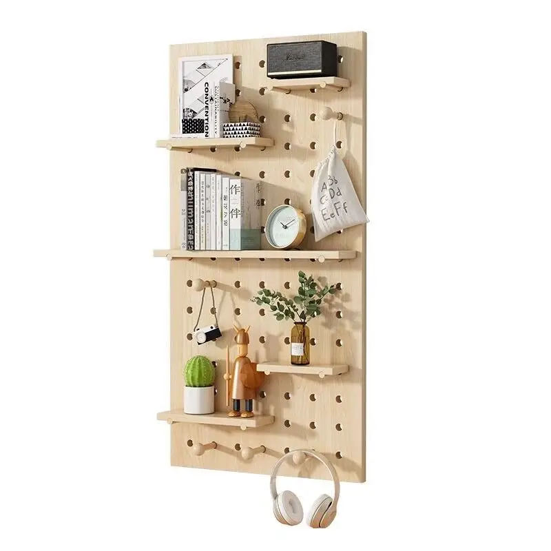 

Hanging Storage Rack Solid Wood Hole Board Wall Dormitory Kitchen Bathroom Wall Shelf Wall Storage Hook Rack Shelves