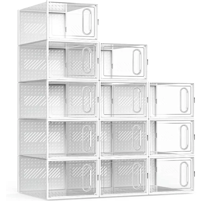 X-Large Shoe  Boxes, 12 Pack Shoe Organizers with  Door, Four Way Connection Shoe Containers