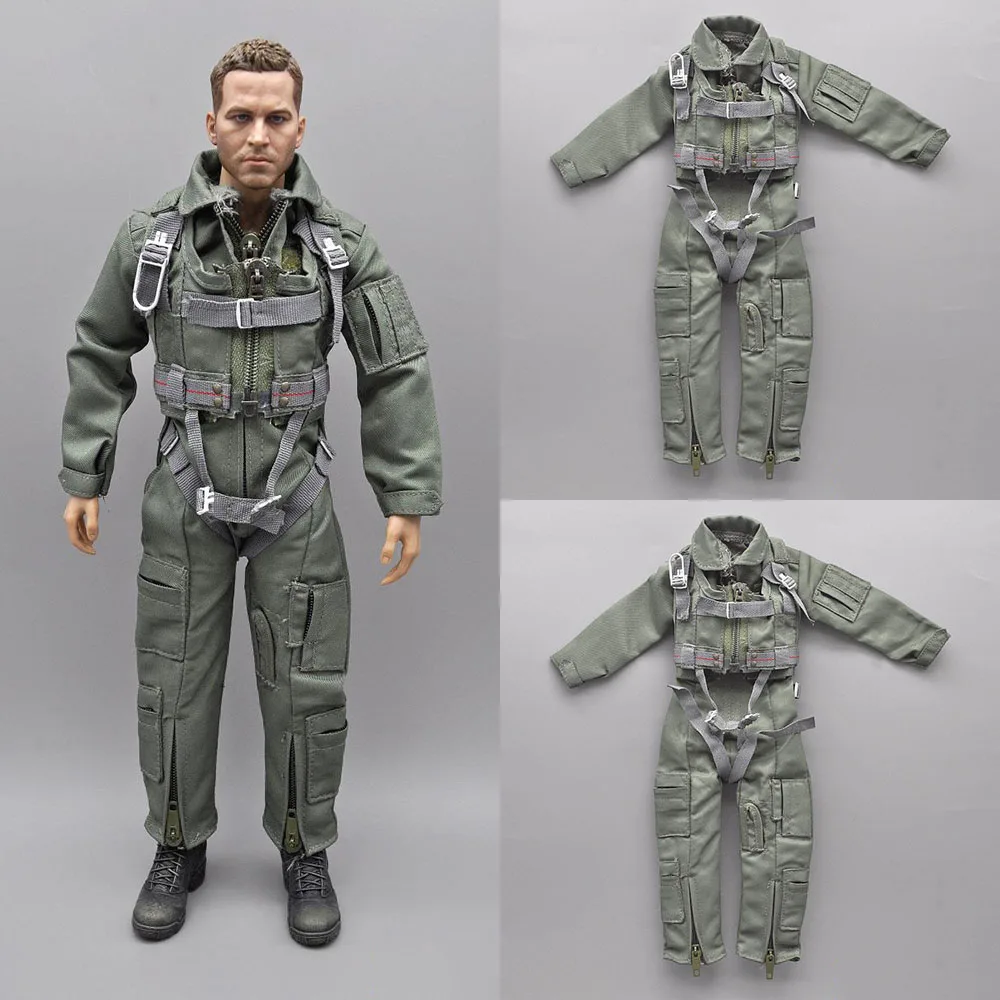 1/6 Men Soldier Modern Air Force Green Bodysuit Suit Military Jumpsuit Vest Costumes For 12