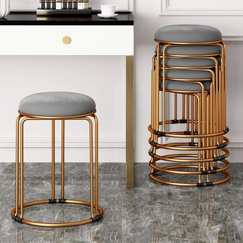 Stools Thickened Home Living Room Adult High Stool Can Be Stacked Simple Dining Round Stool Fashion Luxury Steel Stool Furniture