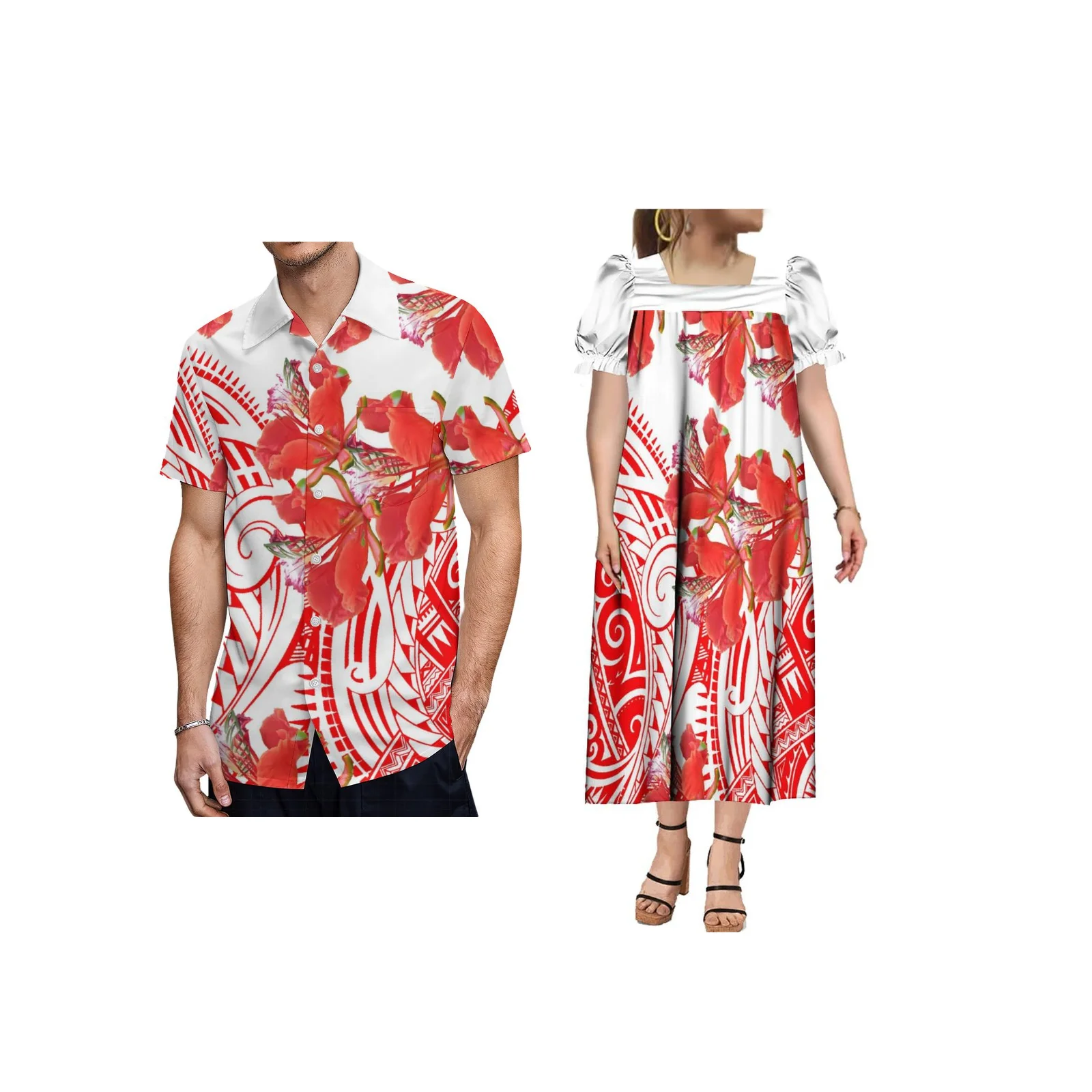 MUMU Polynesian Full Print Men Shirt Customized Samoa Women Dress Print Style Hawaii Summer Couple Clothing