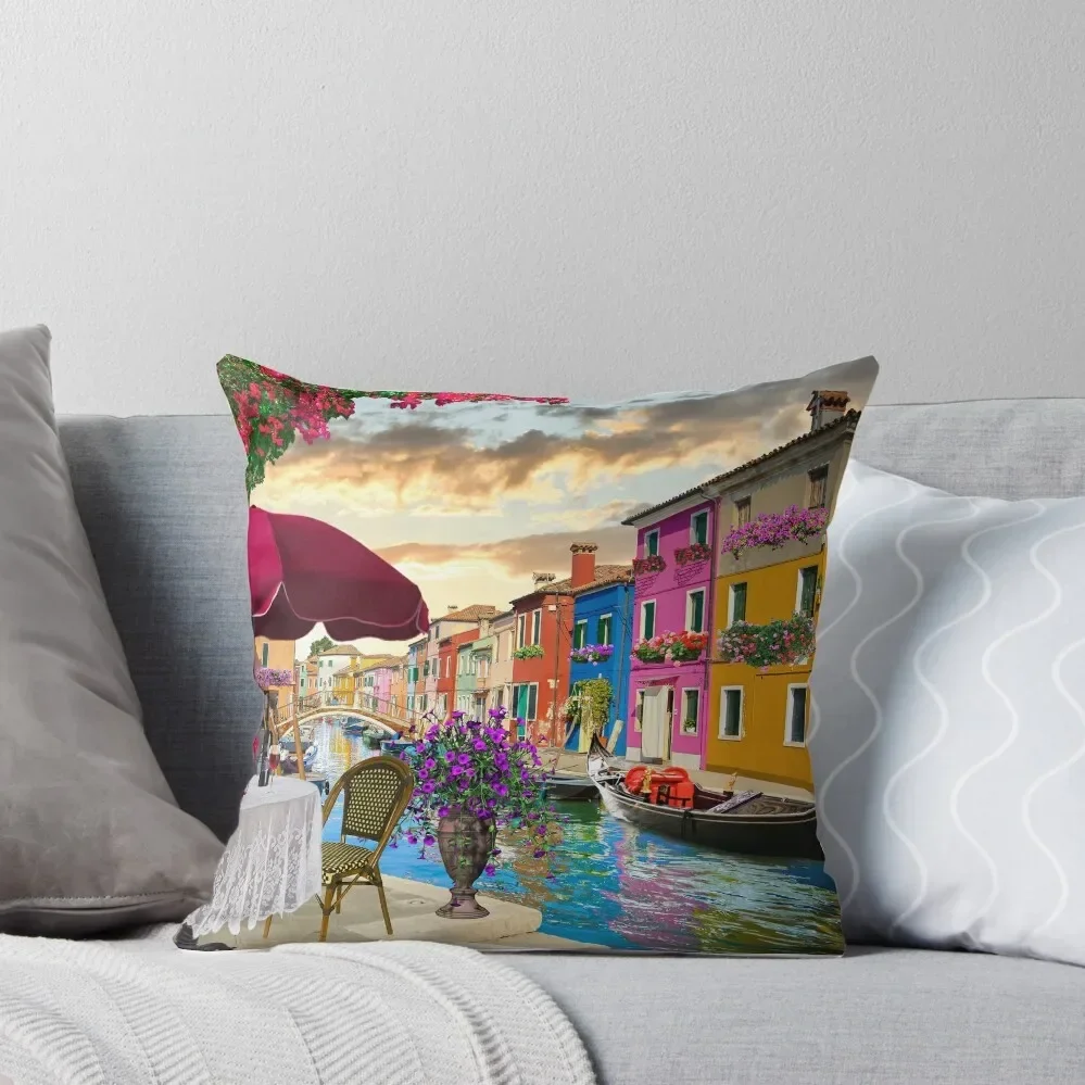 Jigsaw Puzzle Romantic Venice Lamplight Alfresco Dining Gondola on Canal 1000 piece Adults Throw Pillow Sitting Cushion pillow