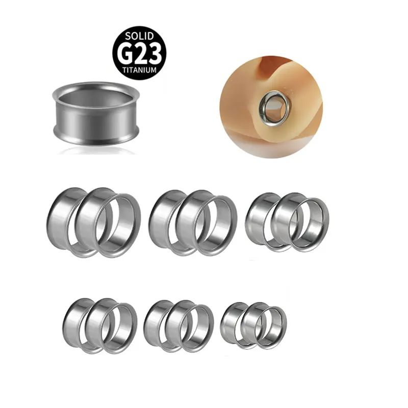 2PCS ASTM F-136 Titanium Double Flared Ear Tunnel Plugs Expander Stretchers Piercing Ear Helix Body Piercing Jewelry