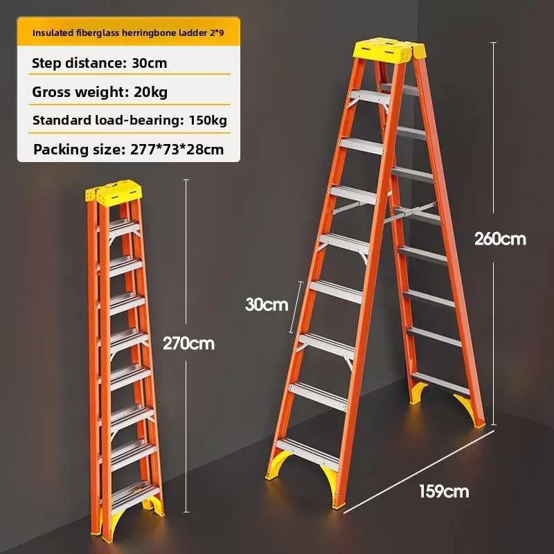 FRP Herringbone Ladder Insulation Electrical Ladder Top With Multi-functional Tool Electric Power Repair Anti-skid Insulation