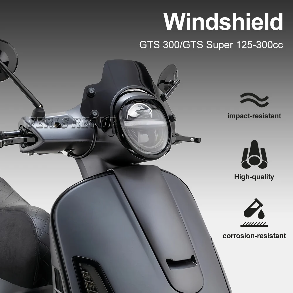 Front Windscreen Flyscreen Kit for Vespa GTS 125 250 300 & Super 2023+ | Motorcycle Windshield for GTS300 125-300cc Models