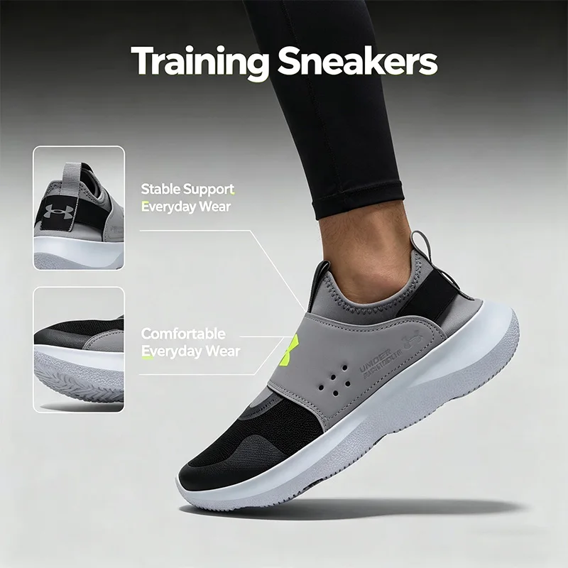 Under Armour Gray Black Running Sneakers Lightweight Breathable Mesh Upper Cushioning Training Shoes for Men Women