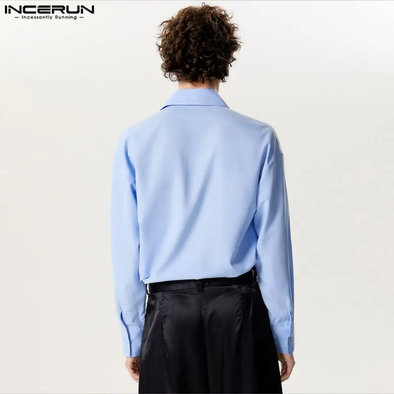 INCERUN 2024 Men Irregular Shirt Solid Lapel Long Sleeve Casual Men Clothing Loose Streetwear Personality Fashion Camisas S-5XL