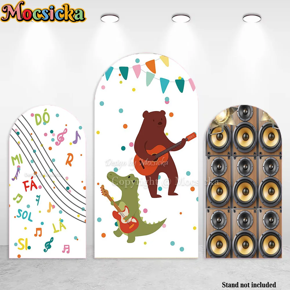 Mocsicka Kids Birthday Party Music Arch Backdrop Photography Cartoon Sheet Music Sound Backdrop Baby Show Photography Studio