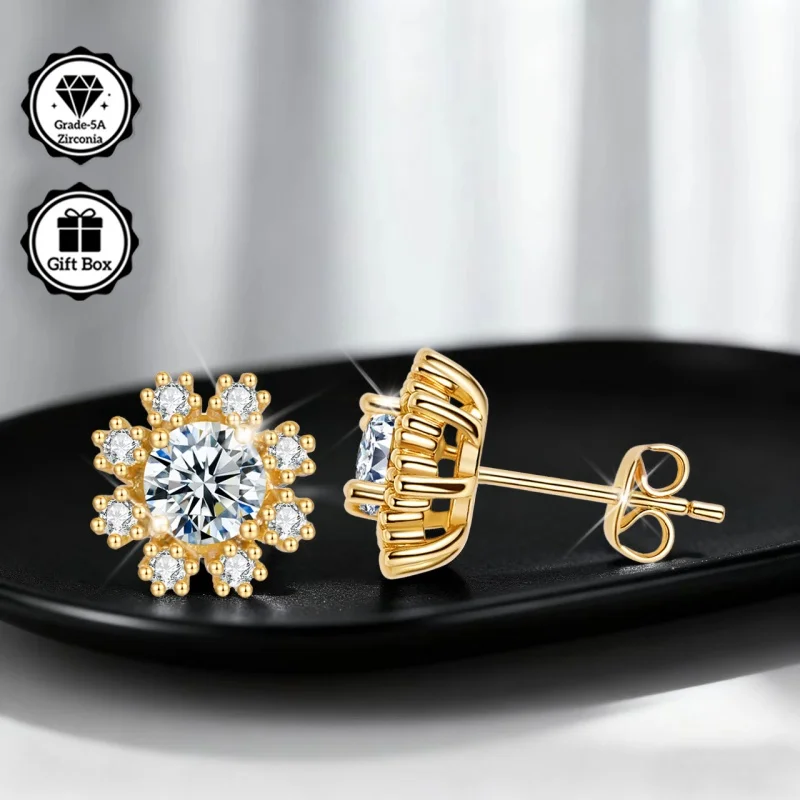 LAMVOICE jewelry for women/stud earrings with 1 carat zirconia Hypoallergenic earrings christmas gift  Snowflake stud earrings