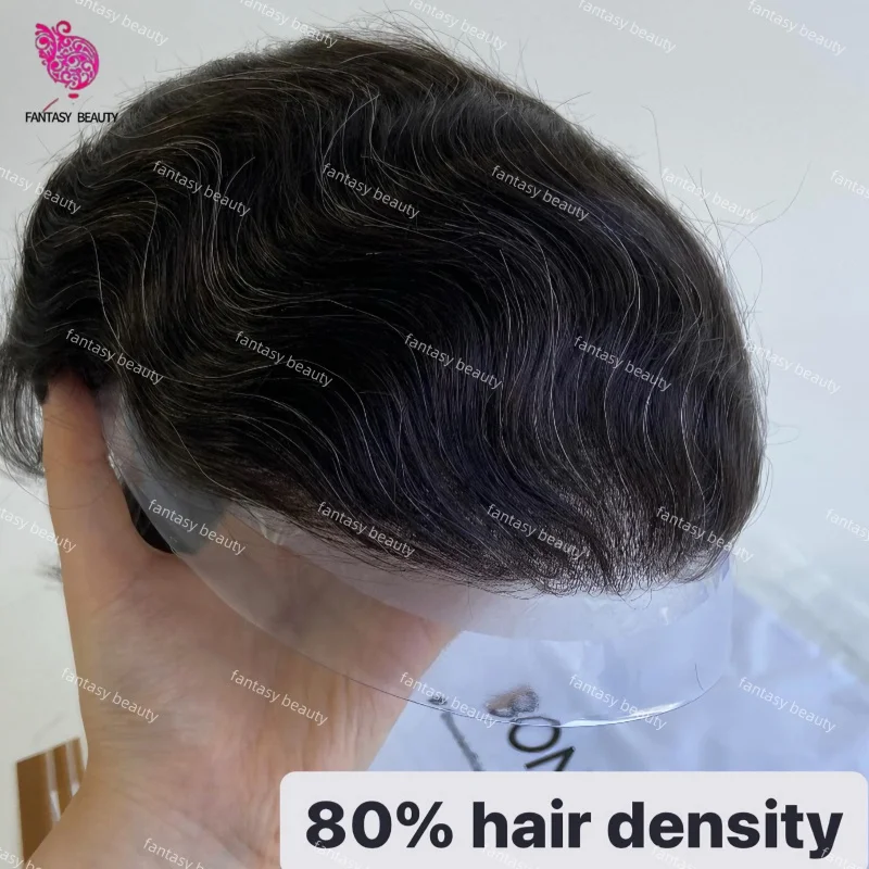 

0.02-0.03mm Thin Skin Human Remy Hair Wigs With Knots Invisible Natural Hairline 1B10 1B20 Black mix gray Prosthesis Hair System