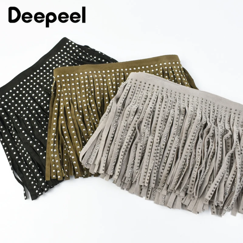 1Meter 14cm Deepeel Velvet Sequin Tassel Rivet Diamond Leather Suede Fringe Trim Dress Clothes Decorative Lace Trimming Material