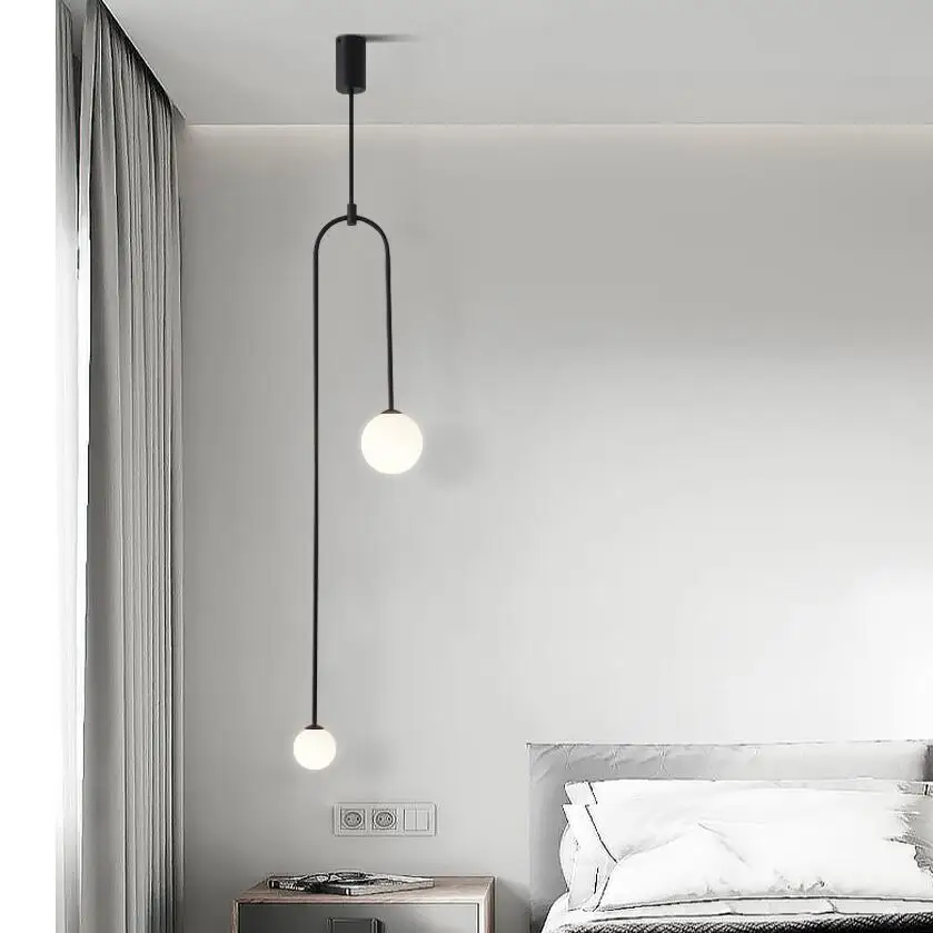 Nordic bedroom bedside restaurant pendant lamp bar simple living room background wall led creative glass ball brass lamp