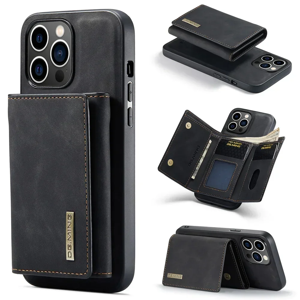 DG.Ming Retro Flip Leather Case For iPhone 17 16 15 14 13 12 11Pro Max XS Max 17e Wallet Magnetic Cover Coque Hoesje Detachable