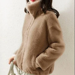 Fleece Jacket Women Spring 2022 Winter Oversized Hoodie Female Zip Up Sweatshirt Solid Faux Fur Coats Warm Women Clothing