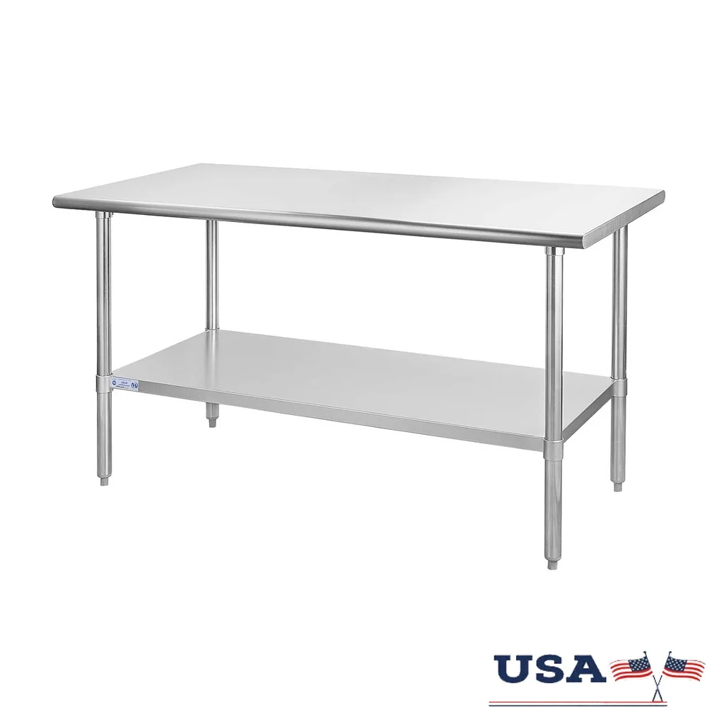 

Heavy Duty Stainless Steel Prep Table NSF Commercial Adjustable Undershelf Rolling Workbench Kitchen Garage Restaurant Workshop