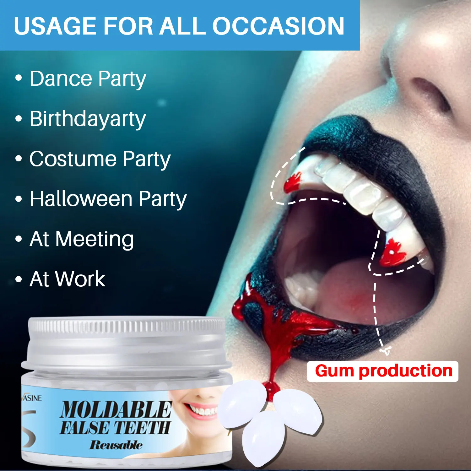 Moldable False Teeth DIY Teeth Non-Toxic Reusable Fake Teeth for Broken Teeth Missing Teeth Halloween Dentures, 30g