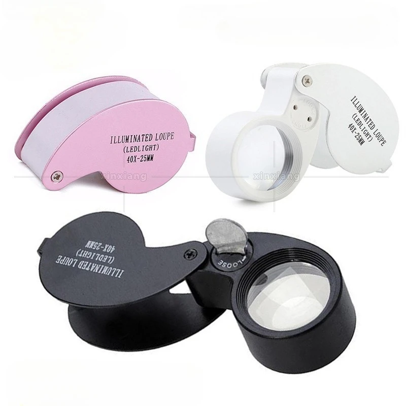 3PC 40X Magnifying Glass with Light LED Jewelers Loupe Pocket Folding Magnifier Watch Coins Stamps Jewelry Diamond Identifying