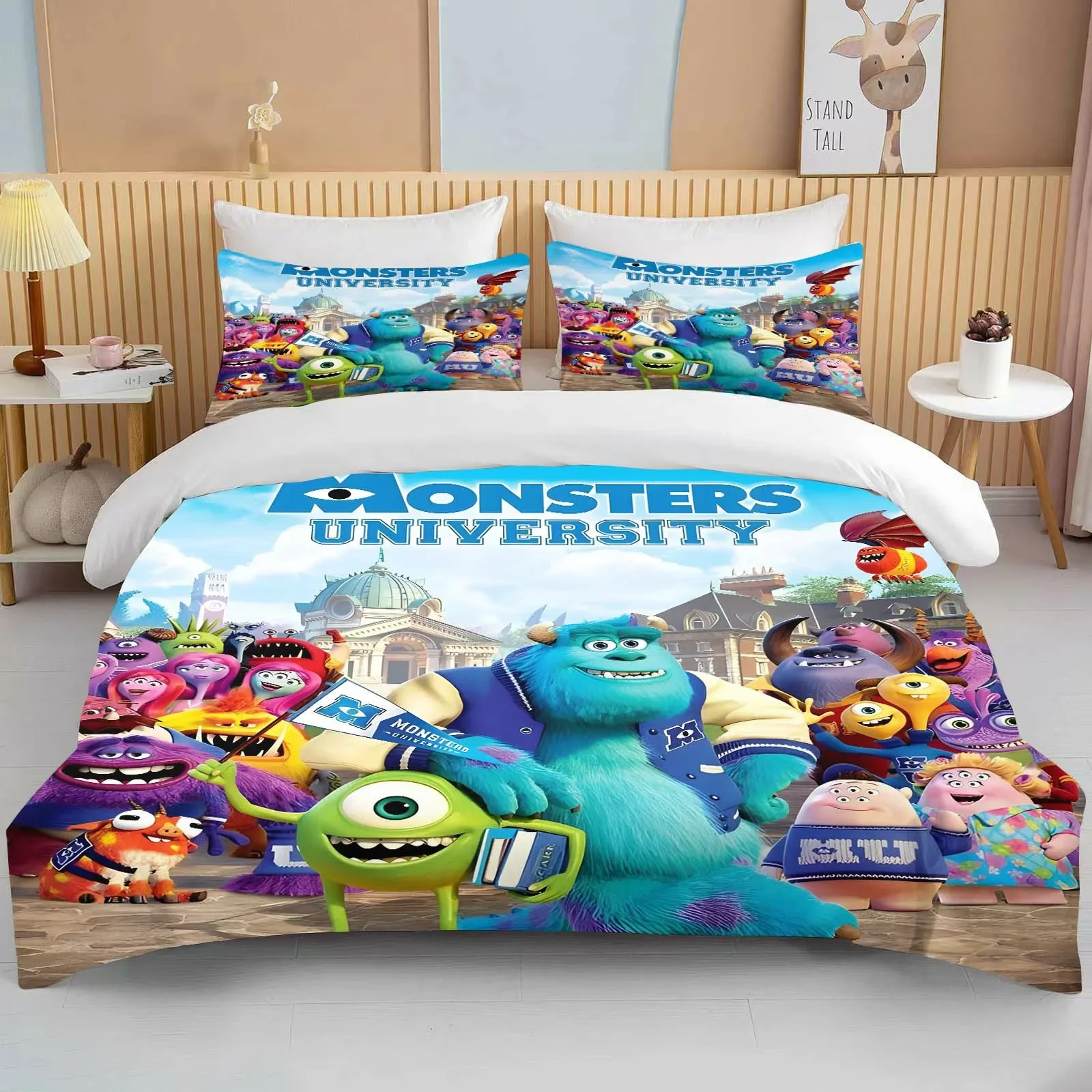 10 Size Disney Monster Inc Printed Bedding Set Duvet Cover Anime Quilt Adult Kids Birthday Gift Full Size Comforter Bedding Sets