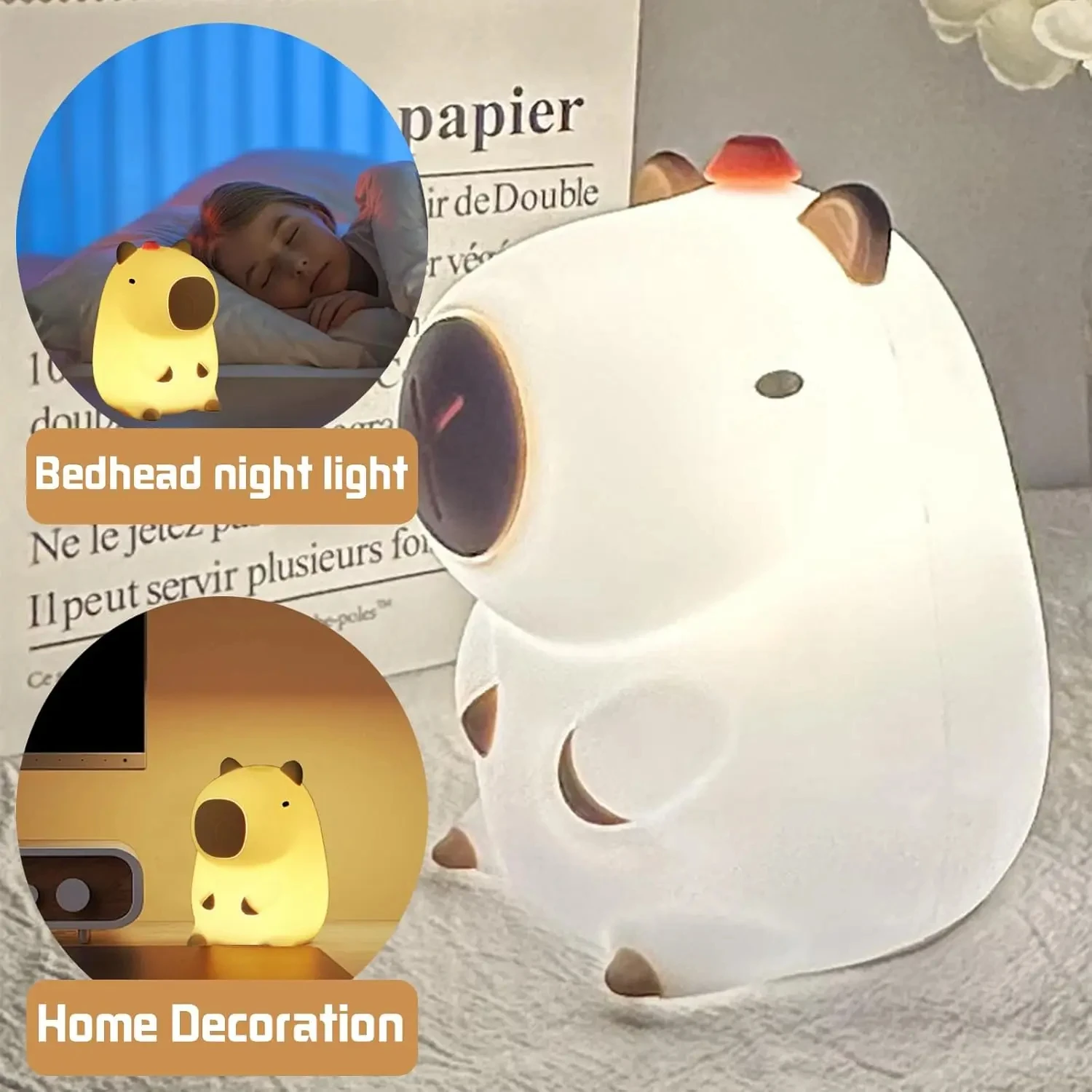 Cute Capybara LED Night Light 7 Colors Touch Cartoon Silicone Bedside Sleep Lamp for Kids Birthday Gift for Children's Room