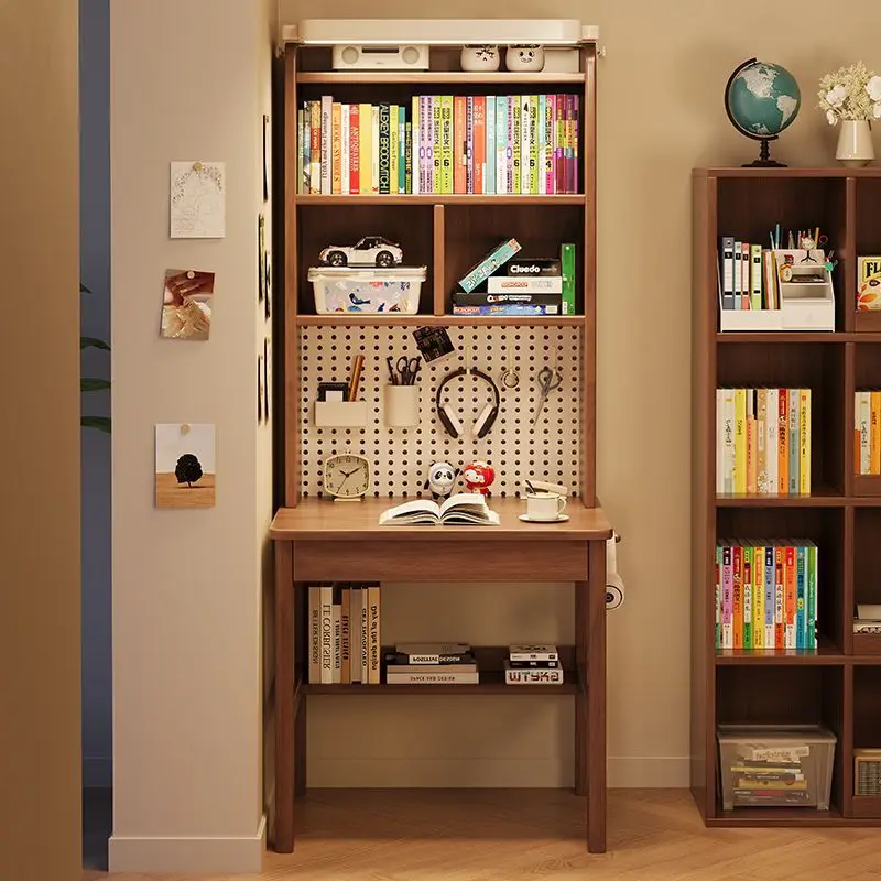 

Solid wood desk bookshelf integrated student home desk with eye protection lamp small apartment bedroom children's study table