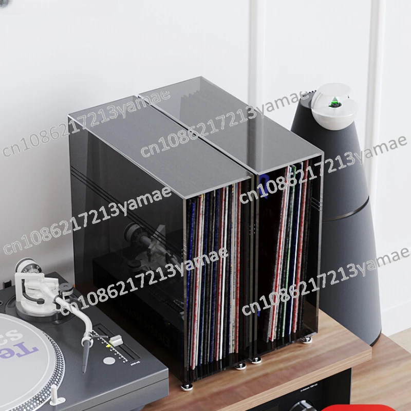 Gray square vinyl record holder, old record storage box, large capacity acrylic vinyl record storage box