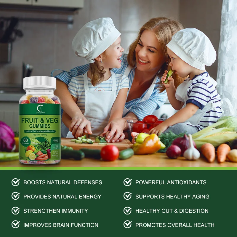 GPGP Greenpeople Natural Vegetable & Fruit Gummies Anti-Constipation Help Digestion Multiple Vitamins & Dietary Fiber Supplement