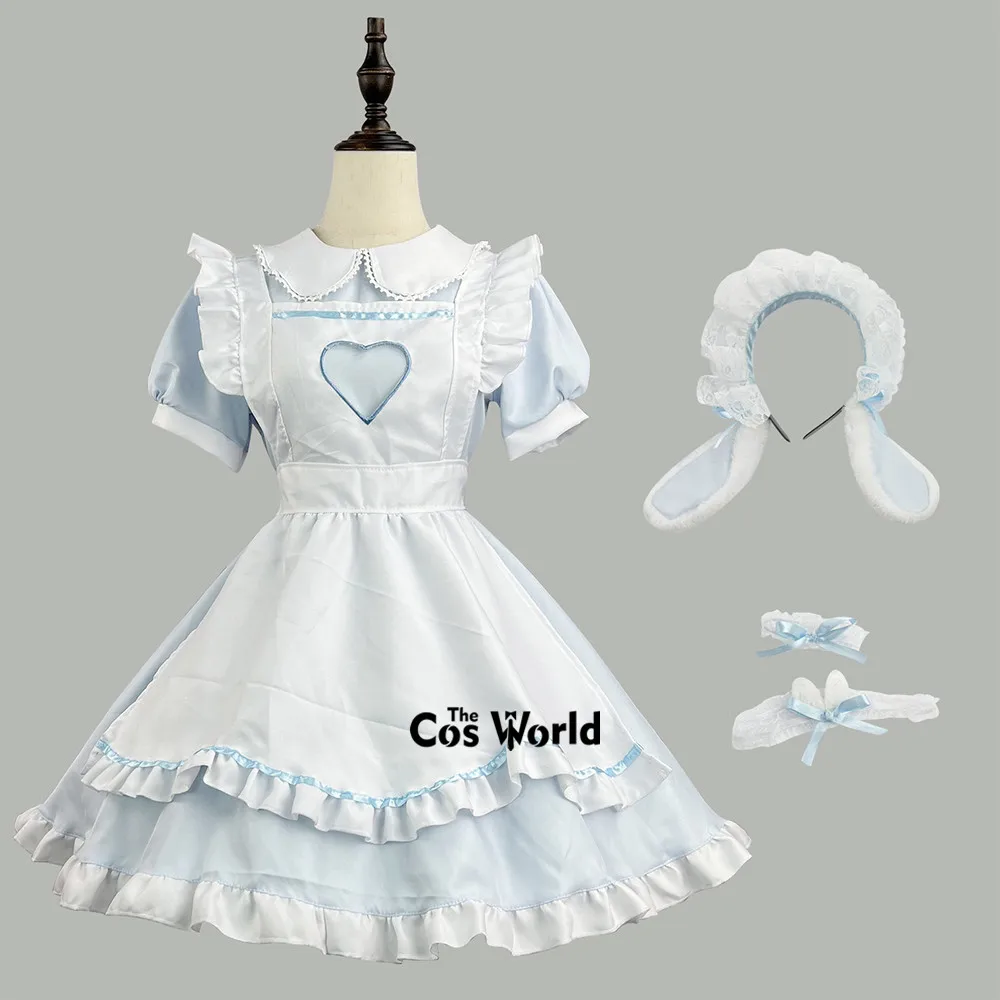 5 Kleuren S-5XL Japanse Lolita Hart Konijn Dienstmaagd Meid Restaurant Schort Jurk Uniform Outfits Anime Cosplay Kostuum