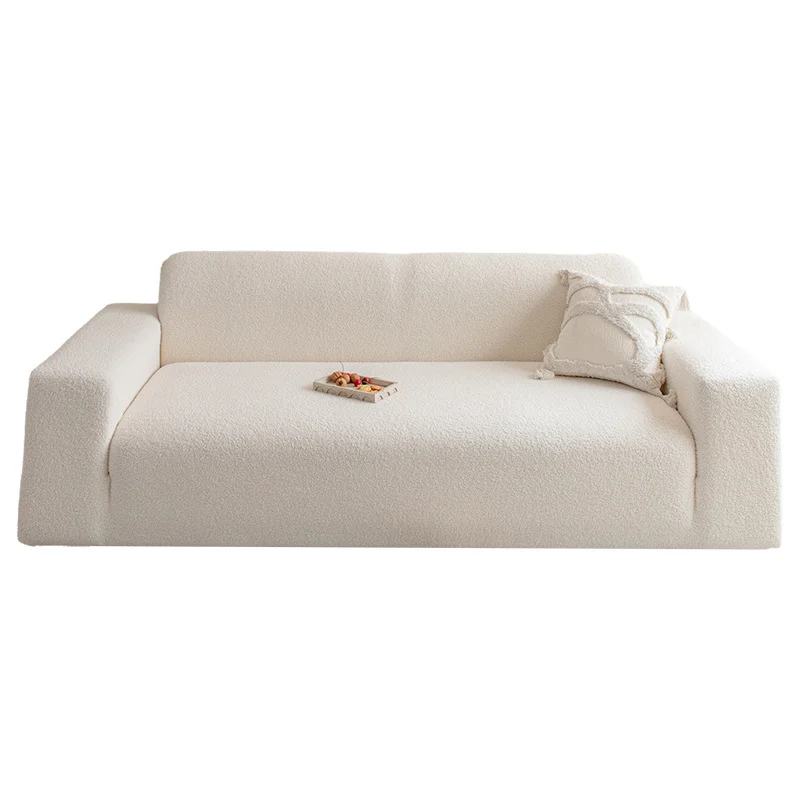1/2/3/4-Seater cream-colored teddy lamb wool elastic sofa cover, non-slip, machine-washable, soft winter living room sofa cover