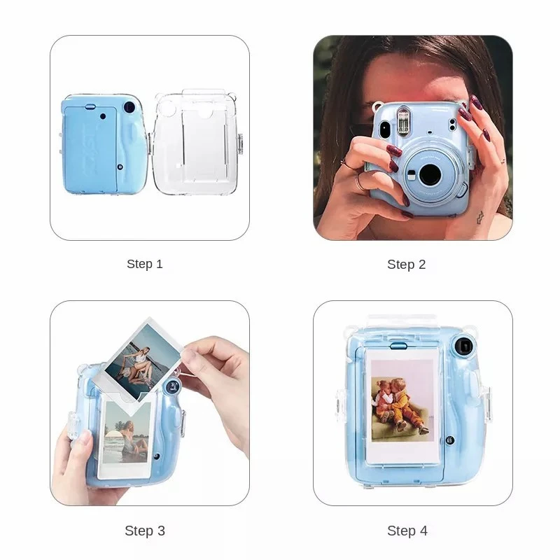 For Instax Mini11 Photo Bag Transparent Storage Case Crystal Case Strap Sticker Three Piece Set