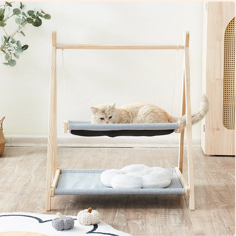 

Washable Wooden Hammock for Pet, Hanging Bed, Double Bed, Cat Litter, Washable Swing, Four Seasons, Pet Supplies